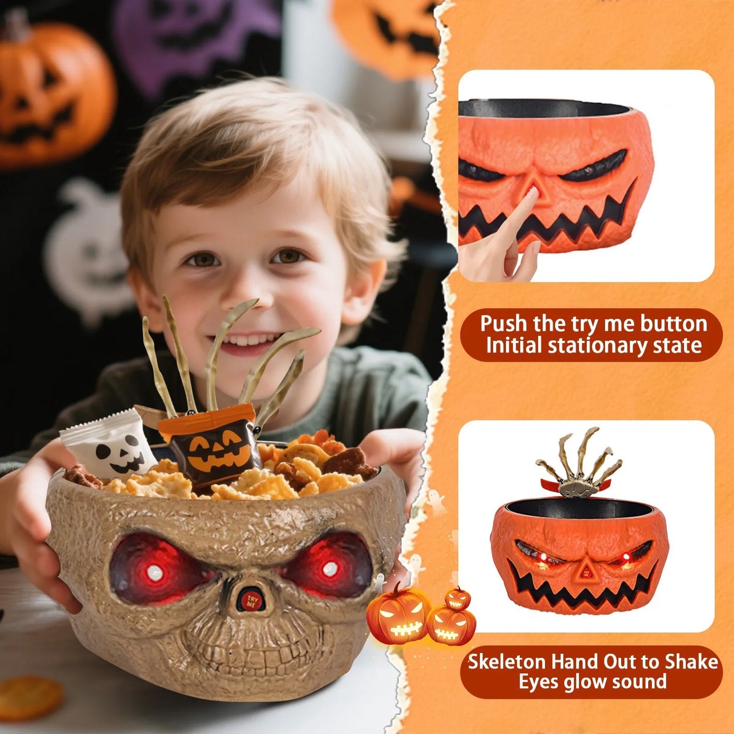 Unique Skull Pumpkin Bowl Scary Halloween Decorations Haunted House Decor Halloween Horror Pumpkin Candy Bowl Holder Deep Dish
