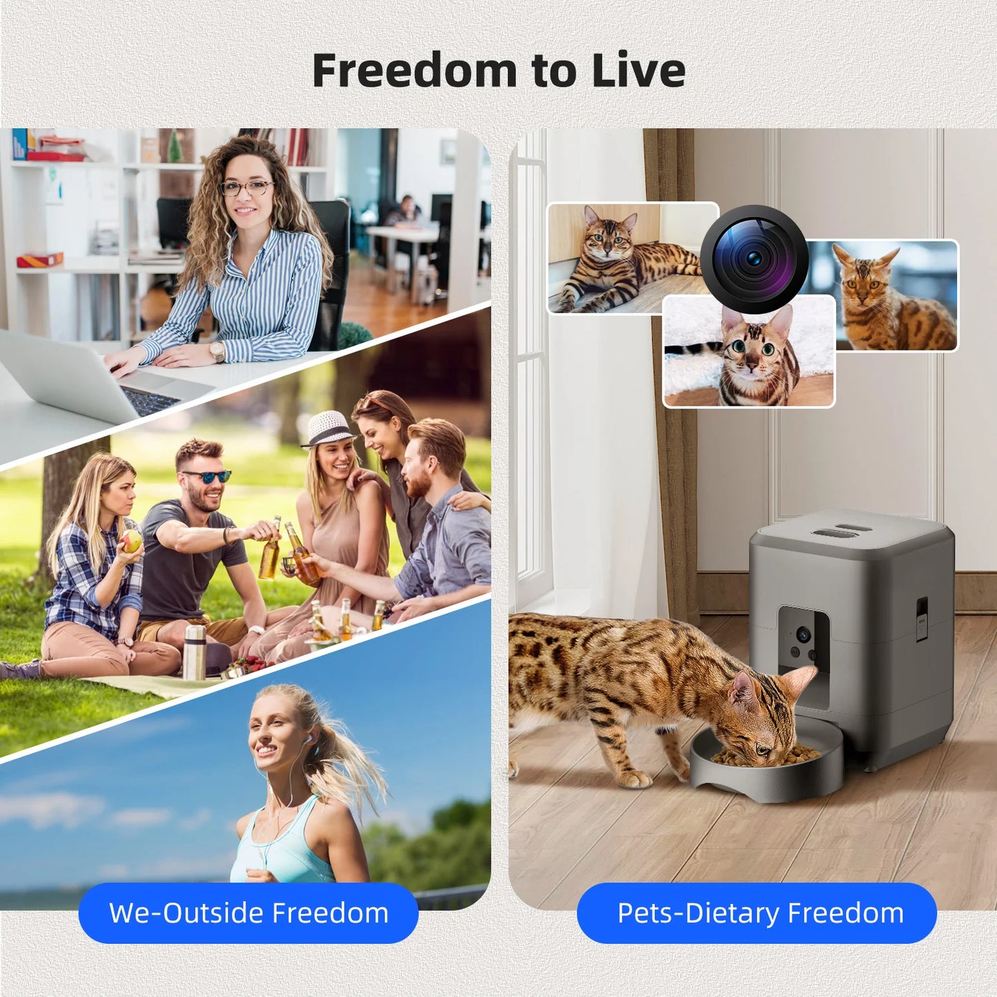 2L Automatic Pet Feeder Cat Smart Pet Feeder Wi-Fi & Camera Controlled feeder Dog & Cat Food Dispenser Remote App (No 5V 2A plug