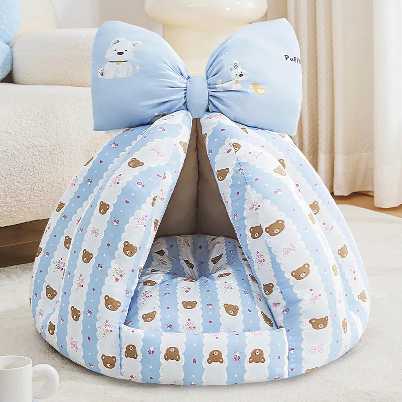 Cute Cat Bed Enclosed All-Season Pet Bed for Cats Small Dogs Nest Soft Skin-Friendly Fabric Comfortable Puppy House