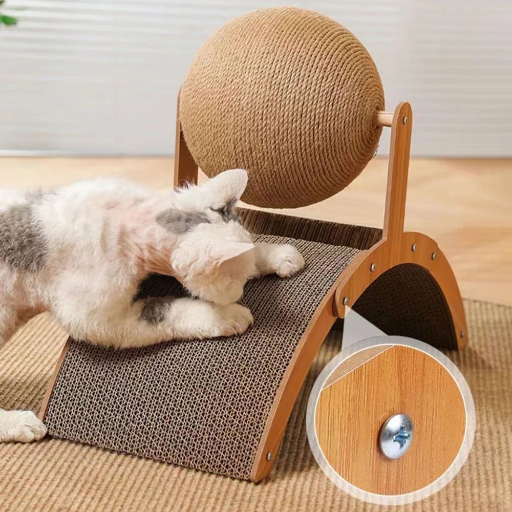 1PC Cat Scratcher Ball Cat Scratching Ball Scratcher Toy with Ball for Cats And Dogs, Interactive Solid Wood Scratcher Pet Toy