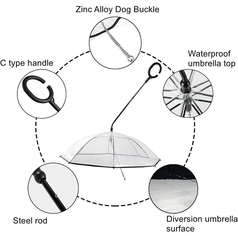 Transparent Pet Dog Umbrella C-type Curved Puppy Umbrella Pet Supplies Adjustable Rain Walking Dog Leash Dog Accessories