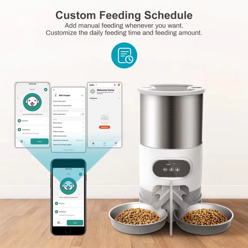 Automatic Pet Feeder For Cats WiFi Smart Swirl Slow Dog Feeder With Voice Recorder Large Capacity Timing Cat Food Dispenser