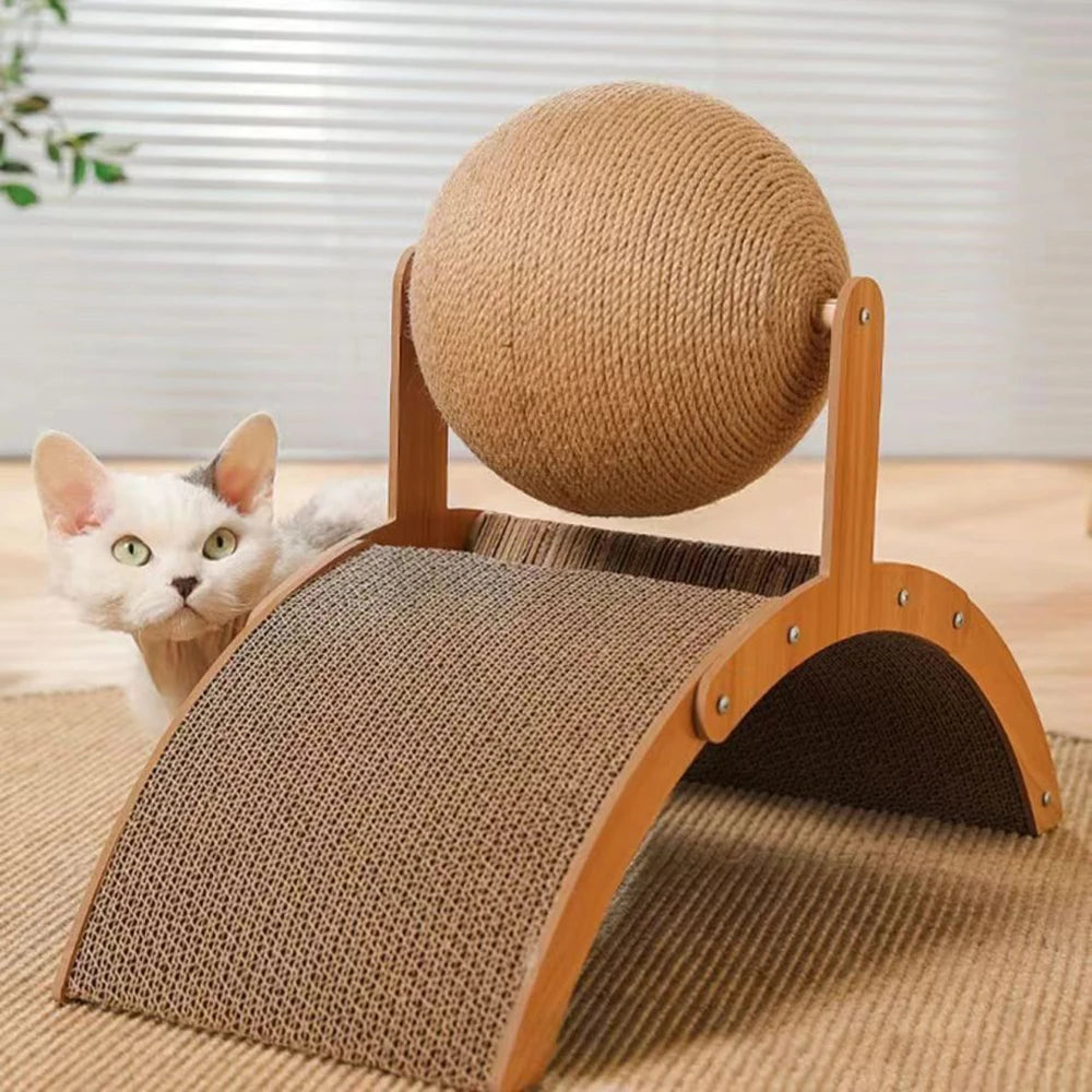 1PC Cat Scratcher Ball Cat Scratching Ball Scratcher Toy with Ball for Cats And Dogs, Interactive Solid Wood Scratcher Pet Toy