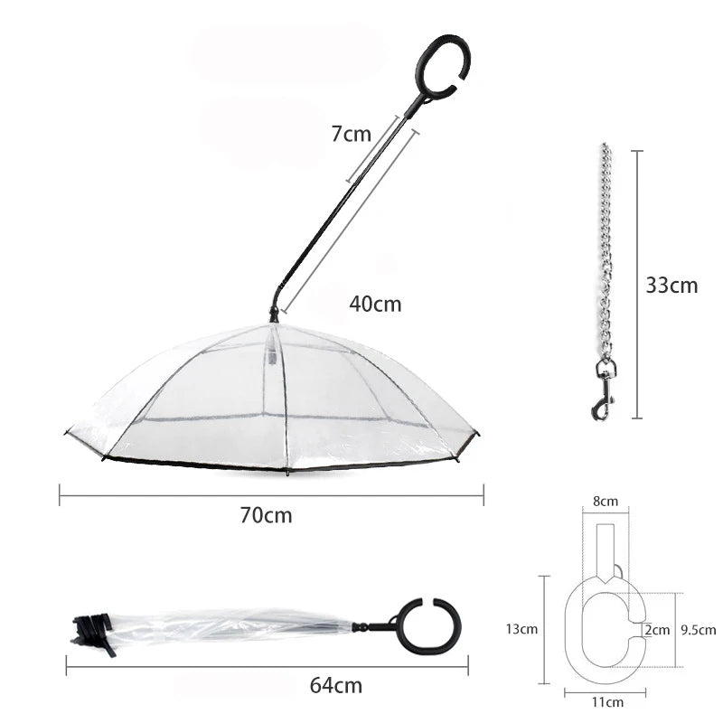 Transparent Pet Dog Umbrella C-type Curved Puppy Umbrella Pet Supplies Adjustable Rain Walking Dog Leash Dog Accessories