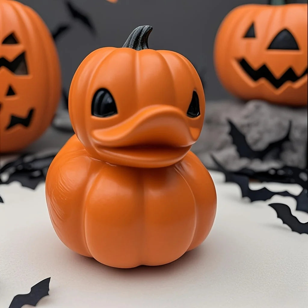 Orange Pumpkin Shaped Duck Resin Halloween Decor Cute Festive Home Party Miniature Ornament Thanksgiving Gift Desk Decoration