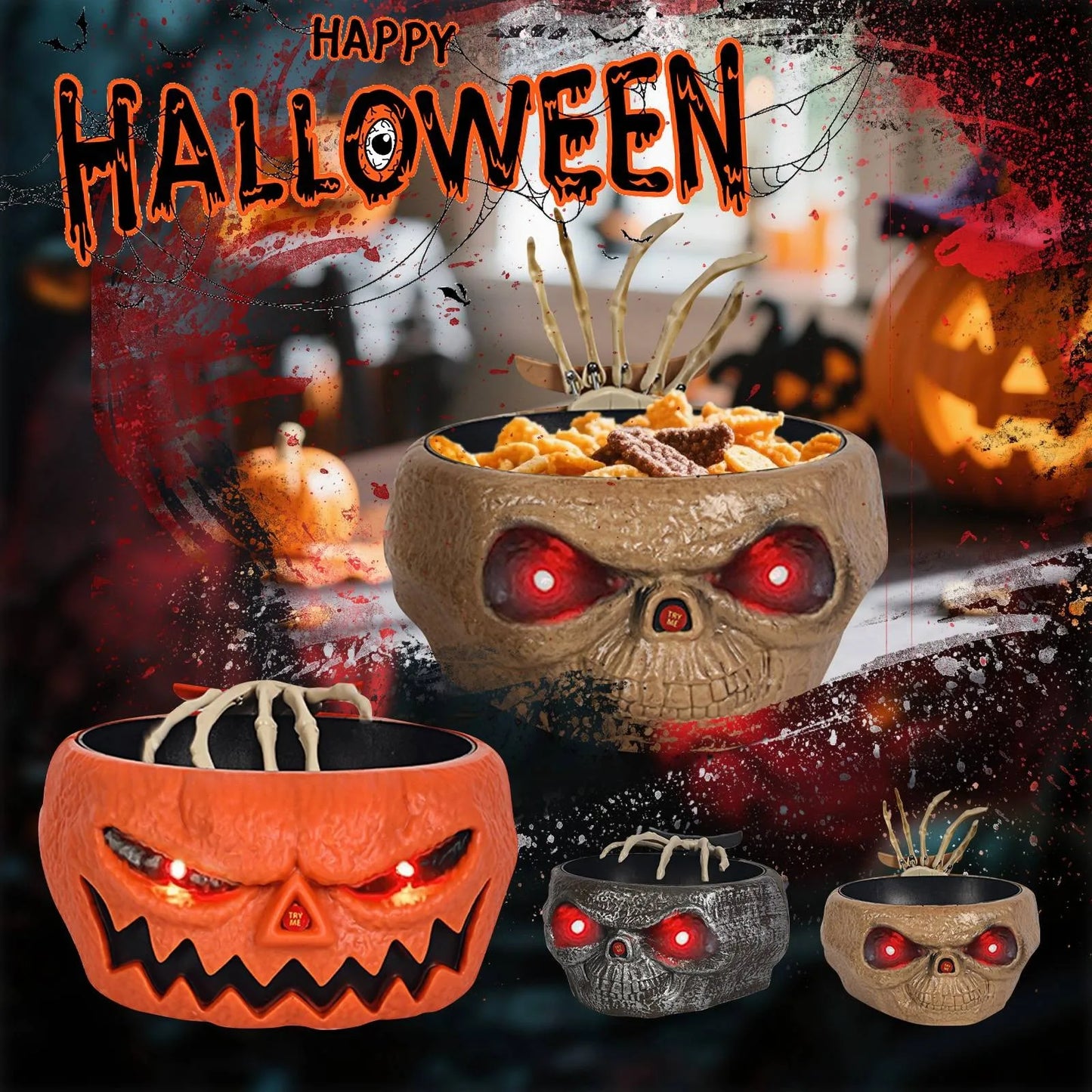 Unique Skull Pumpkin Bowl Scary Halloween Decorations Haunted House Decor Halloween Horror Pumpkin Candy Bowl Holder Deep Dish