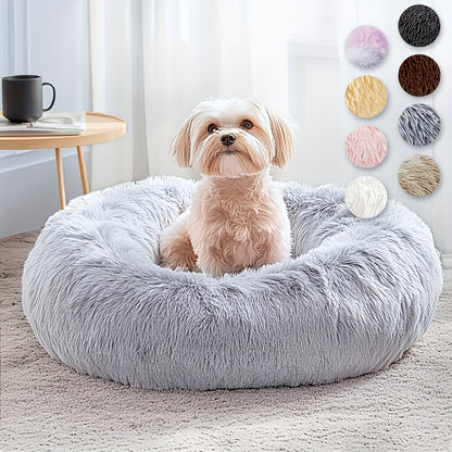 Calming Dog & Cat Bed, Donut Cuddler Warming Cozy Soft Round Bed, Fluffy Faux Fur Plush Cushion Bed For Small Medium And Large Dogs And Cats (16"/20"/24"/28"/31"/39") Christmas Gift