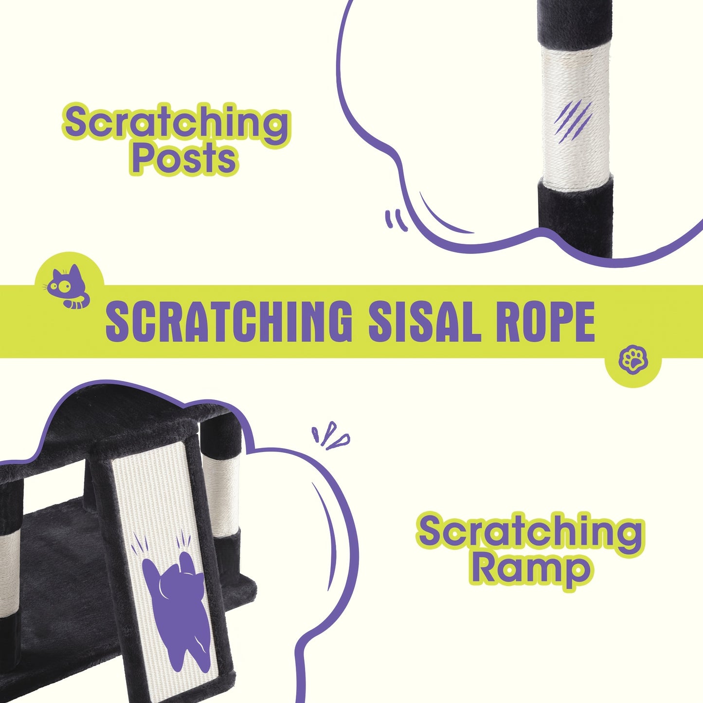 Multi-Level Cat Tree Tower for Indoor Cats – Space-Saving Modern Design with Plush Perches, Sisal Scratching Posts & Play Platforms