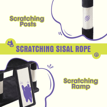 Multi-Level Cat Tree Tower for Indoor Cats – Space-Saving Modern Design with Plush Perches, Sisal Scratching Posts & Play Platforms