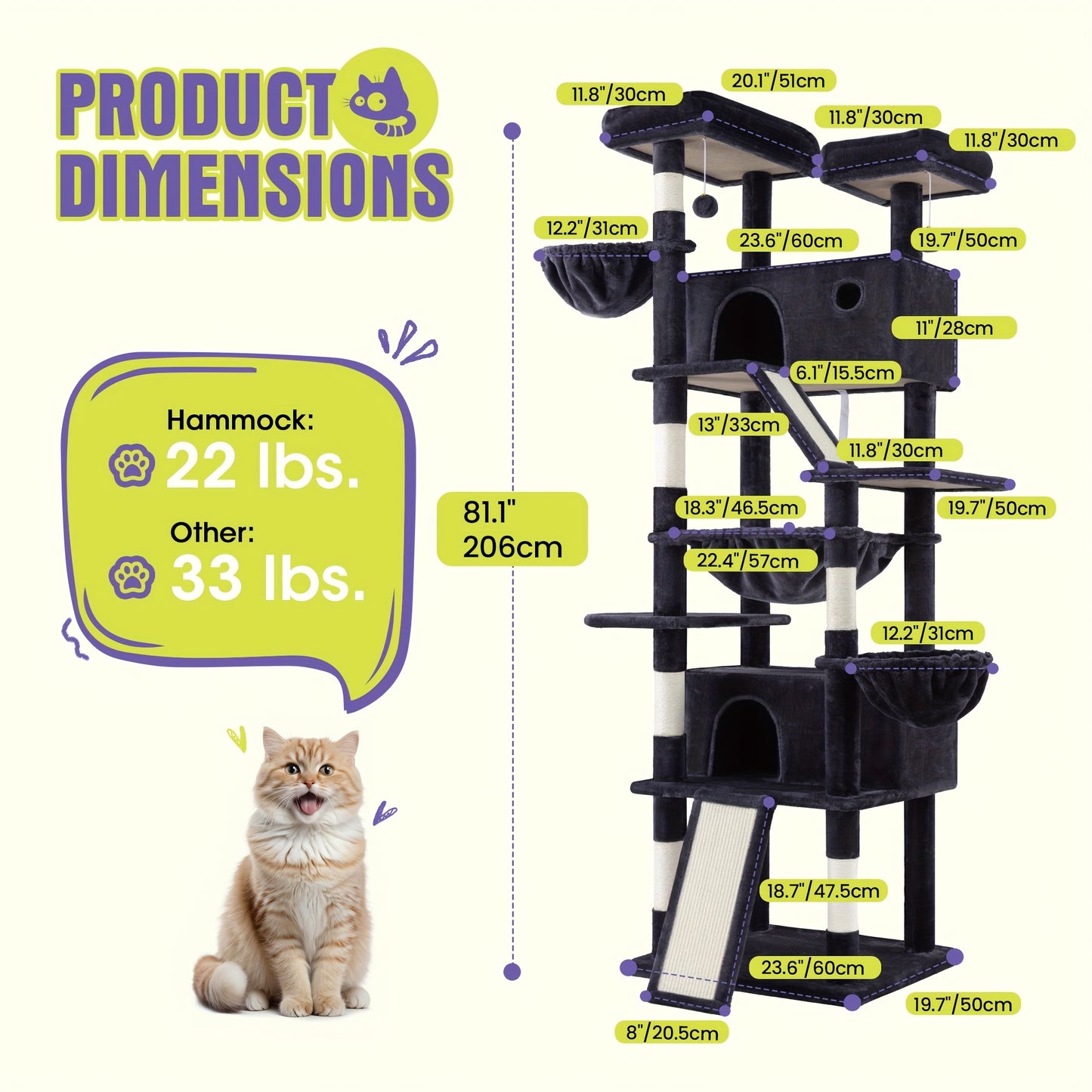 Multi-Level Cat Tree Tower for Indoor Cats – Space-Saving Modern Design with Plush Perches, Sisal Scratching Posts & Play Platforms