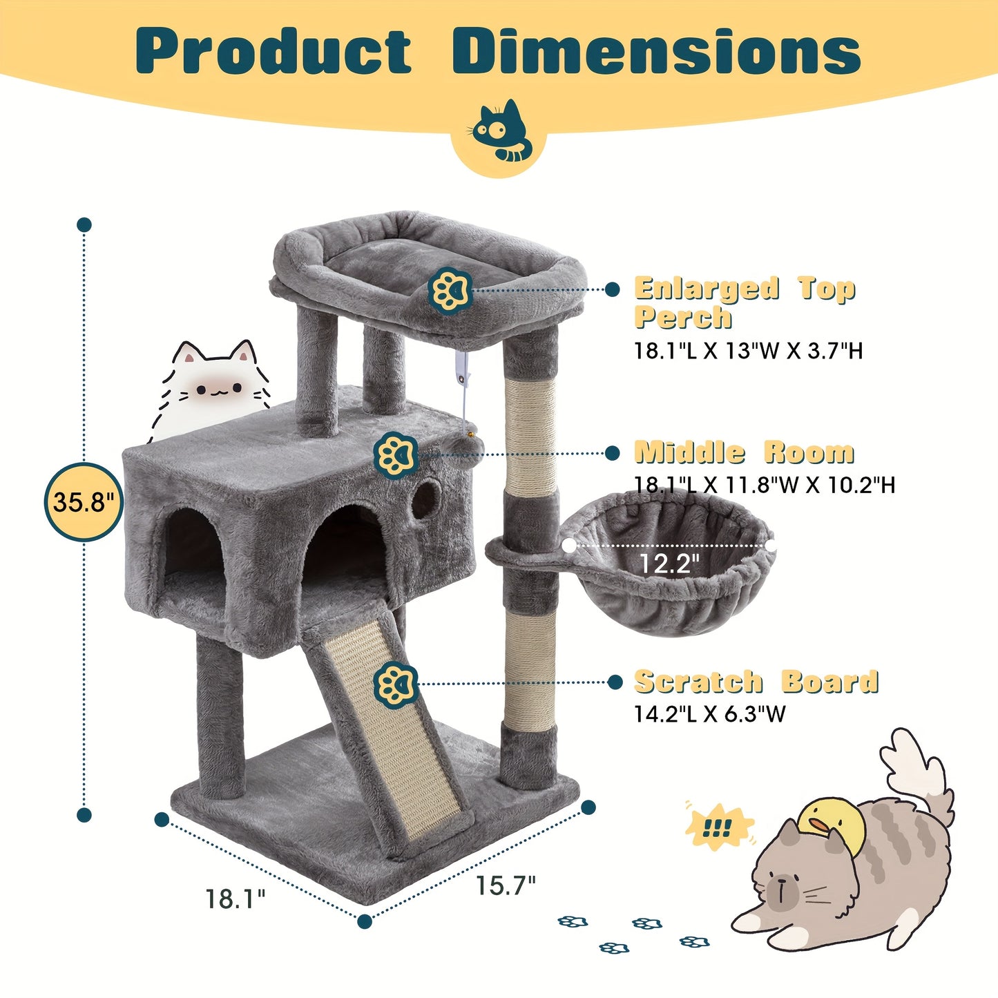 Multi-Level Cat Tree Tower for Indoor Cats – Space-Saving Modern Design with Plush Perches, Sisal Scratching Posts & Play Platforms