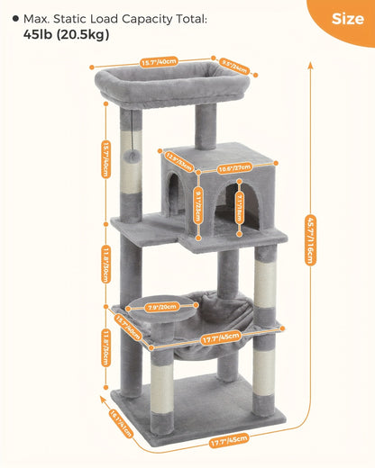 Tall Cat Tree 70.9"/ 45.7" Cat Tower - Multi-Level Activity Center For Indoor Cats With Metal Frame, Large Hammock, Dual Condo Houses, And Scratching Posts, Christmas Gift For Indoor Kittens & Cats