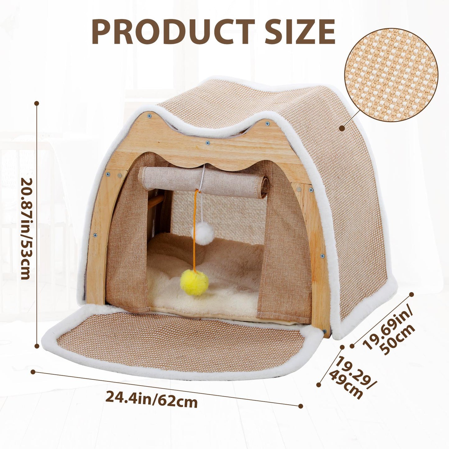 Upgraded Owl-shaped 4-Season Cat Tent Villa, Safe Semi-enclosed Shell Nest, Wear-resistant Sisal Scratching Board, Thick Warm Sleeping Bag, Spacious Multi-function Cat House