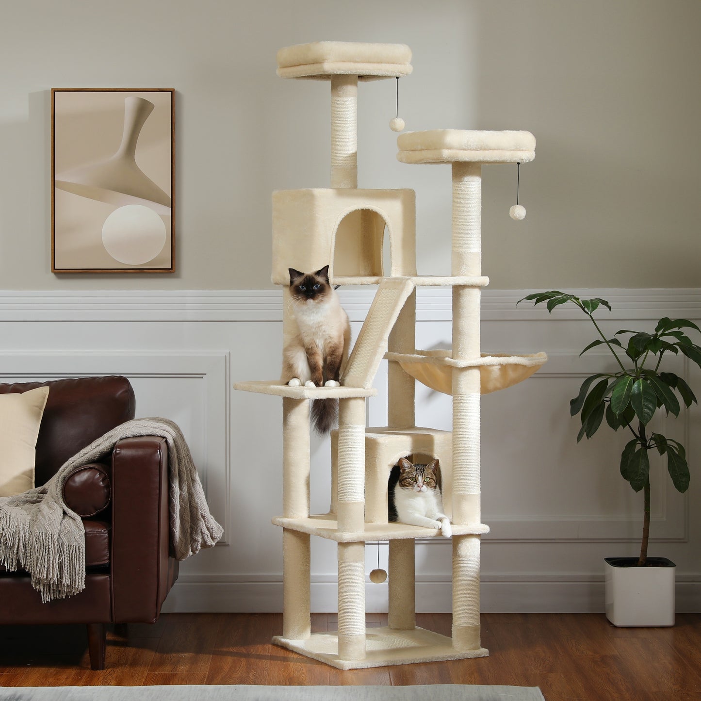 Tall Cat Tree 70.9"/ 45.7" Cat Tower - Multi-Level Activity Center For Indoor Cats With Metal Frame, Large Hammock, Dual Condo Houses, And Scratching Posts, Christmas Gift For Indoor Kittens & Cats