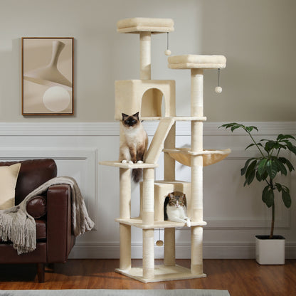 Tall Cat Tree 70.9"/ 45.7" Cat Tower - Multi-Level Activity Center For Indoor Cats With Metal Frame, Large Hammock, Dual Condo Houses, And Scratching Posts, Christmas Gift For Indoor Kittens & Cats