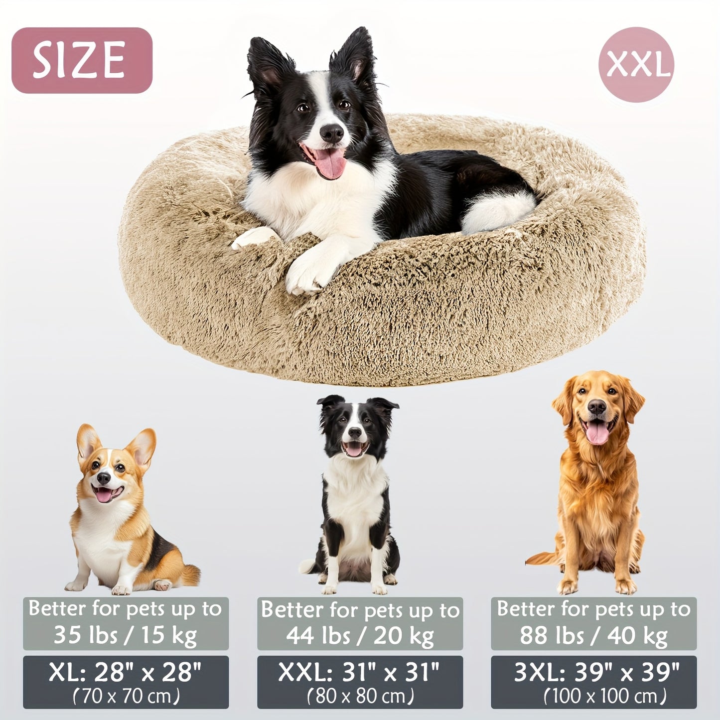 Calming Dog & Cat Bed, Donut Cuddler Warming Cozy Soft Round Bed, Fluffy Faux Fur Plush Cushion Bed For Small Medium And Large Dogs And Cats (16"/20"/24"/28"/31"/39") Christmas Gift