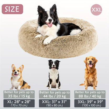 Calming Dog & Cat Bed, Donut Cuddler Warming Cozy Soft Round Bed, Fluffy Faux Fur Plush Cushion Bed For Small Medium And Large Dogs And Cats (16"/20"/24"/28"/31"/39") Christmas Gift