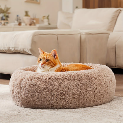 Calming Dog & Cat Bed, Donut Cuddler Warming Cozy Soft Round Bed, Fluffy Faux Fur Plush Cushion Bed For Small Medium And Large Dogs And Cats (16"/20"/24"/28"/31"/39") Christmas Gift
