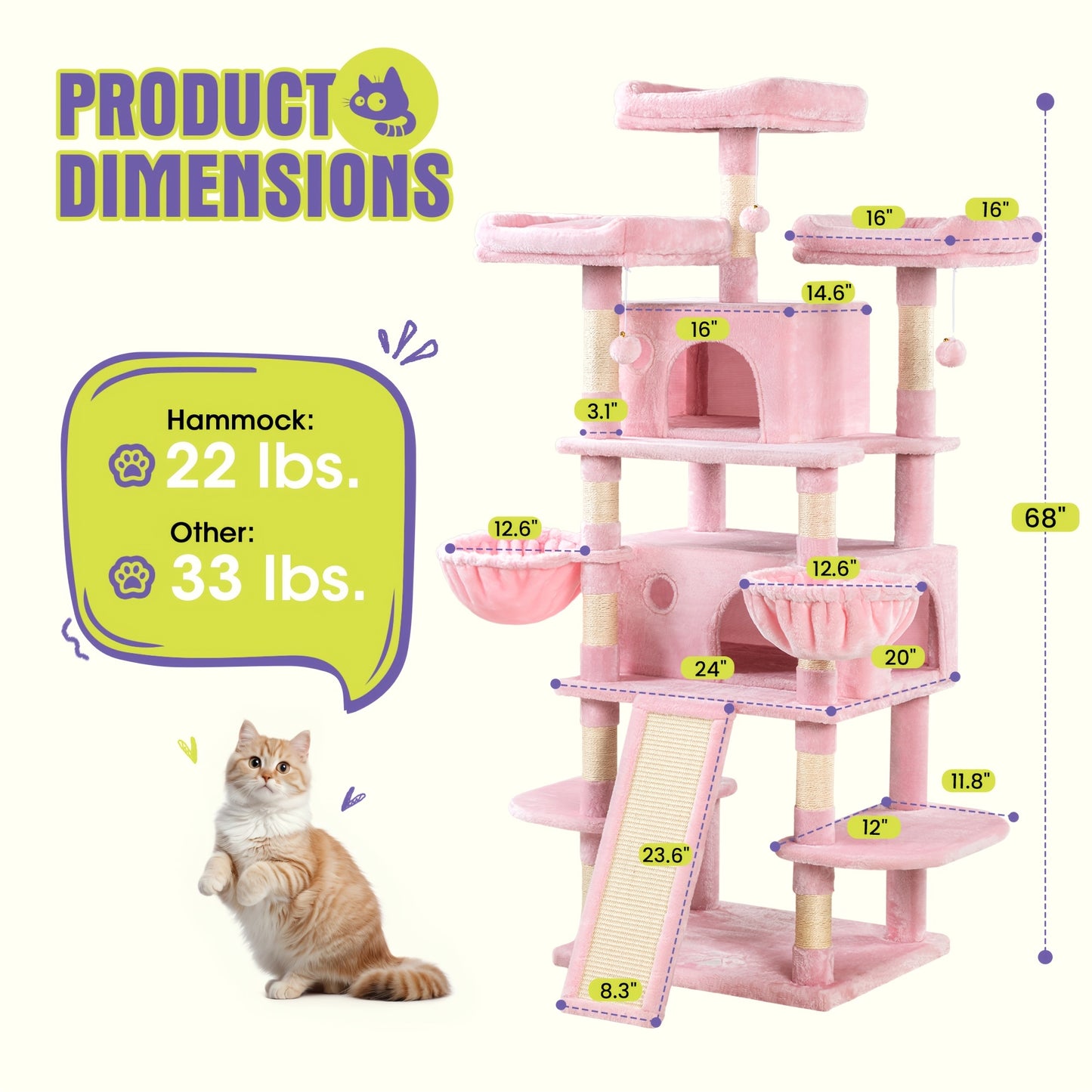 Multi-Level Cat Tree Tower for Indoor Cats – Space-Saving Modern Design with Plush Perches, Sisal Scratching Posts & Play Platforms