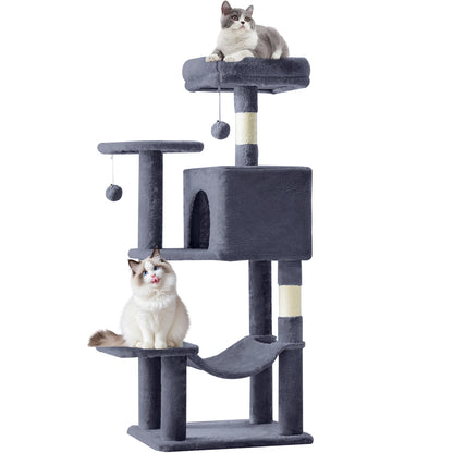 44/54 Inch Indoor Cat Tree, Cat Tower - Multi-Level Cat Condo Cat Furniture with Scratching Post, Hammock, Cave, Anti-Tilt Stable House Condo Pet Playhouse, Easy to Assemble, Perfect Gift for Indoor Kittens And Cats, Pet Home