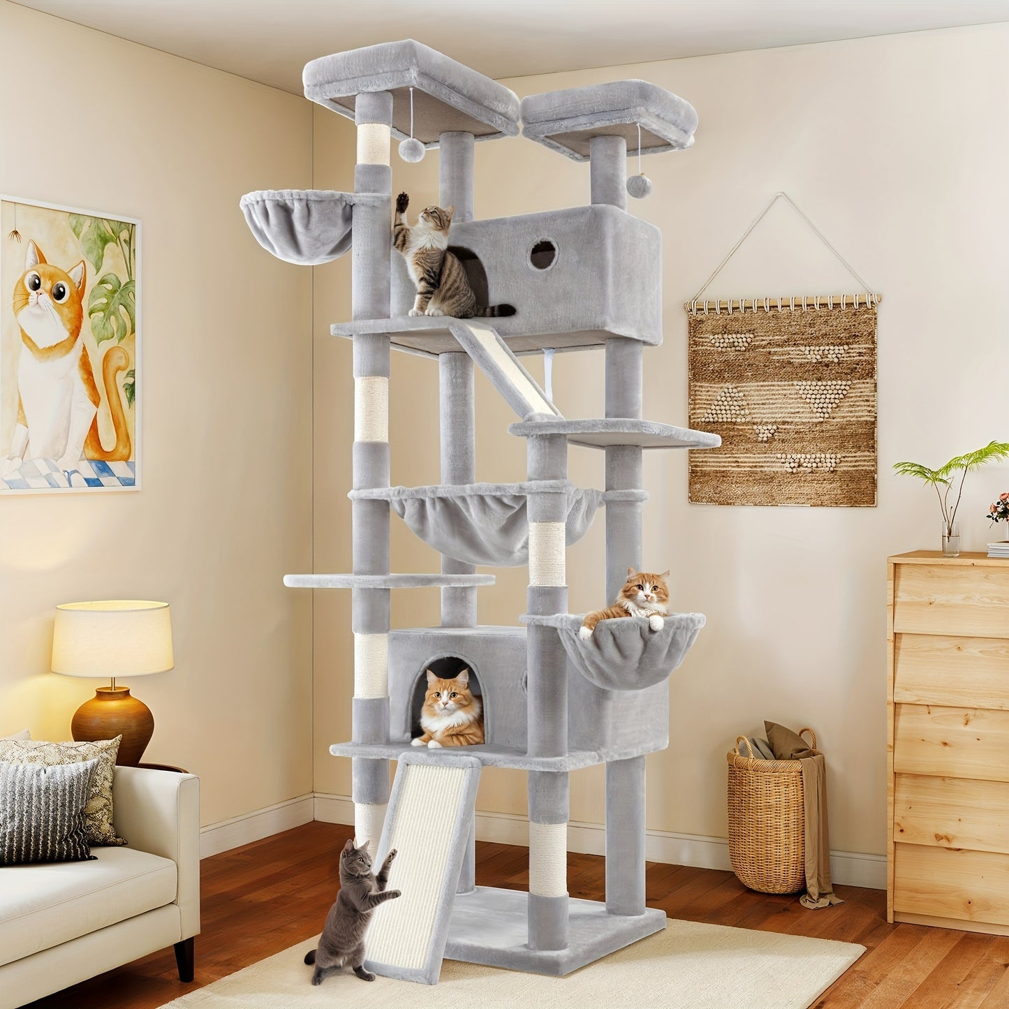 Multi-Level Cat Tree Tower for Indoor Cats – Space-Saving Modern Design with Plush Perches, Sisal Scratching Posts & Play Platforms