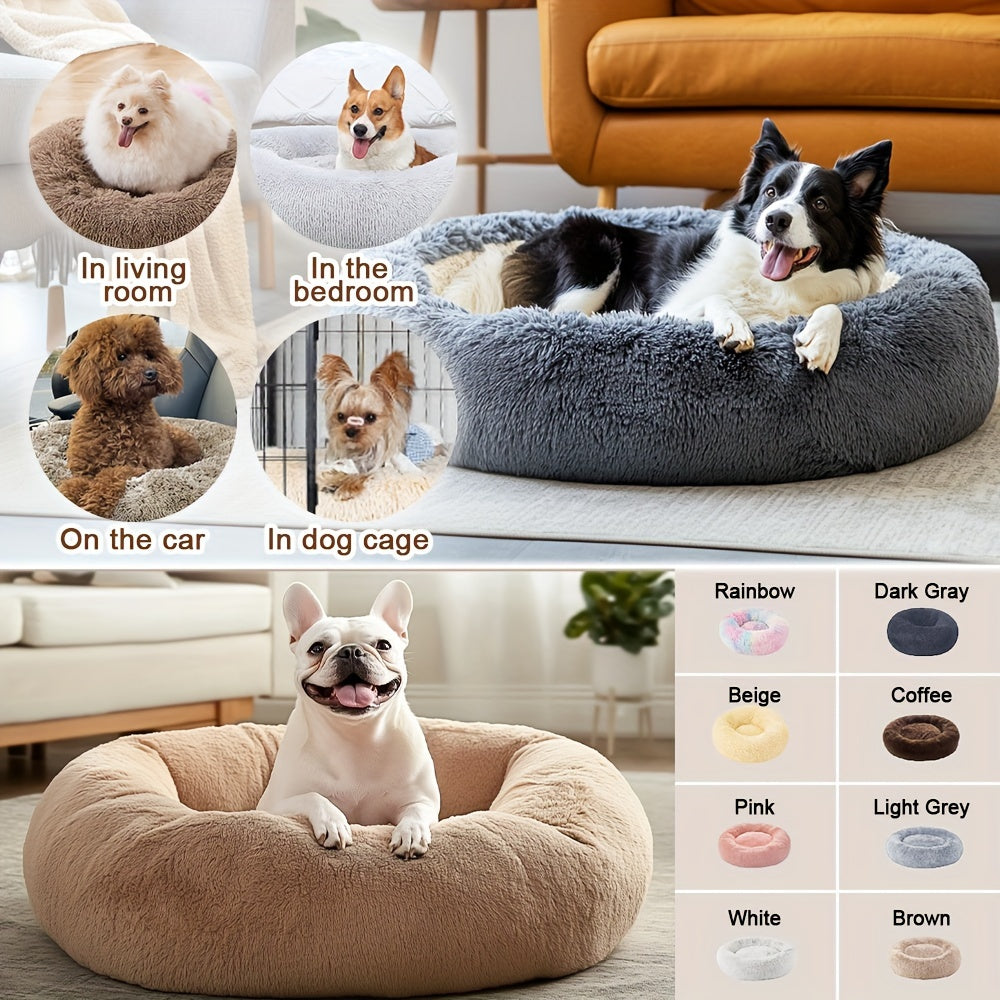Calming Dog & Cat Bed, Donut Cuddler Warming Cozy Soft Round Bed, Fluffy Faux Fur Plush Cushion Bed For Small Medium And Large Dogs And Cats (16"/20"/24"/28"/31"/39") Christmas Gift