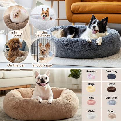 Calming Dog & Cat Bed, Donut Cuddler Warming Cozy Soft Round Bed, Fluffy Faux Fur Plush Cushion Bed For Small Medium And Large Dogs And Cats (16"/20"/24"/28"/31"/39") Christmas Gift