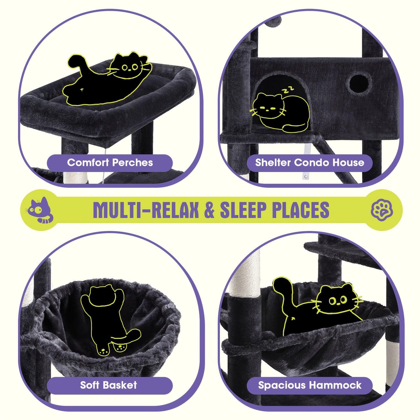 Multi-Level Cat Tree Tower for Indoor Cats – Space-Saving Modern Design with Plush Perches, Sisal Scratching Posts & Play Platforms