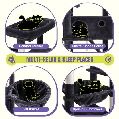 Multi-Level Cat Tree Tower for Indoor Cats – Space-Saving Modern Design with Plush Perches, Sisal Scratching Posts & Play Platforms