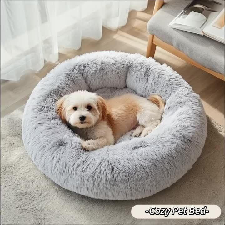 Calming Dog & Cat Bed, Donut Cuddler Warming Cozy Soft Round Bed, Fluffy Faux Fur Plush Cushion Bed For Small Medium And Large Dogs And Cats (16"/20"/24"/28"/31"/39") Christmas Gift