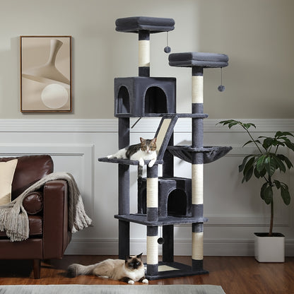 Tall Cat Tree 70.9"/ 45.7" Cat Tower - Multi-Level Activity Center For Indoor Cats With Metal Frame, Large Hammock, Dual Condo Houses, And Scratching Posts, Christmas Gift For Indoor Kittens & Cats
