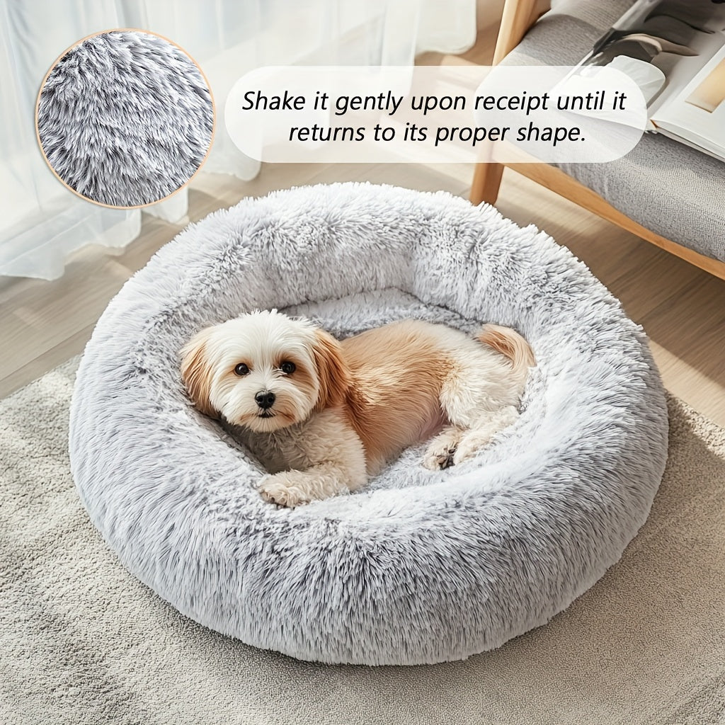 Calming Dog & Cat Bed, Donut Cuddler Warming Cozy Soft Round Bed, Fluffy Faux Fur Plush Cushion Bed For Small Medium And Large Dogs And Cats (16"/20"/24"/28"/31"/39") Christmas Gift