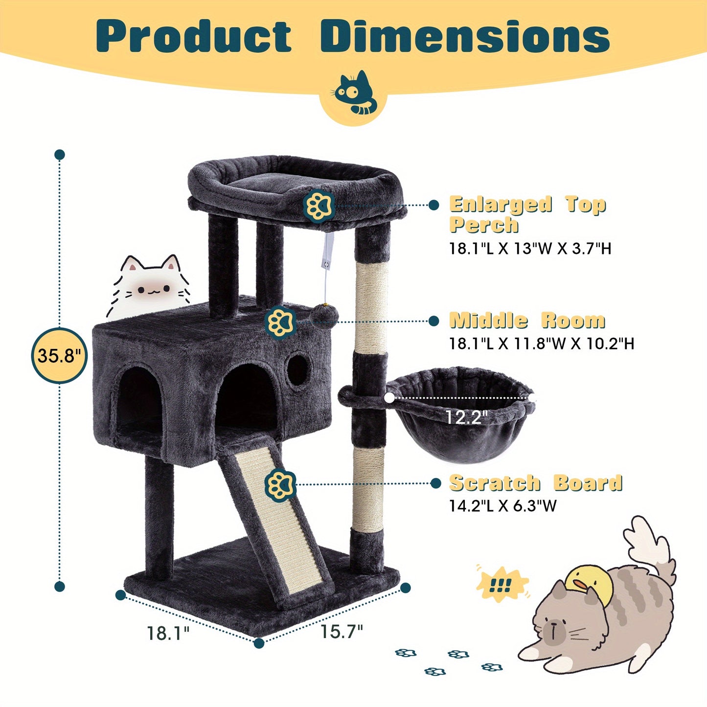 Multi-Level Cat Tree Tower for Indoor Cats – Space-Saving Modern Design with Plush Perches, Sisal Scratching Posts & Play Platforms