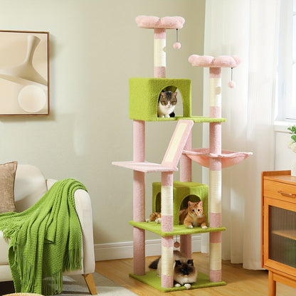 Tall Cat Tree 70.9"/ 45.7" Cat Tower - Multi-Level Activity Center For Indoor Cats With Metal Frame, Large Hammock, Dual Condo Houses, And Scratching Posts, Christmas Gift For Indoor Kittens & Cats