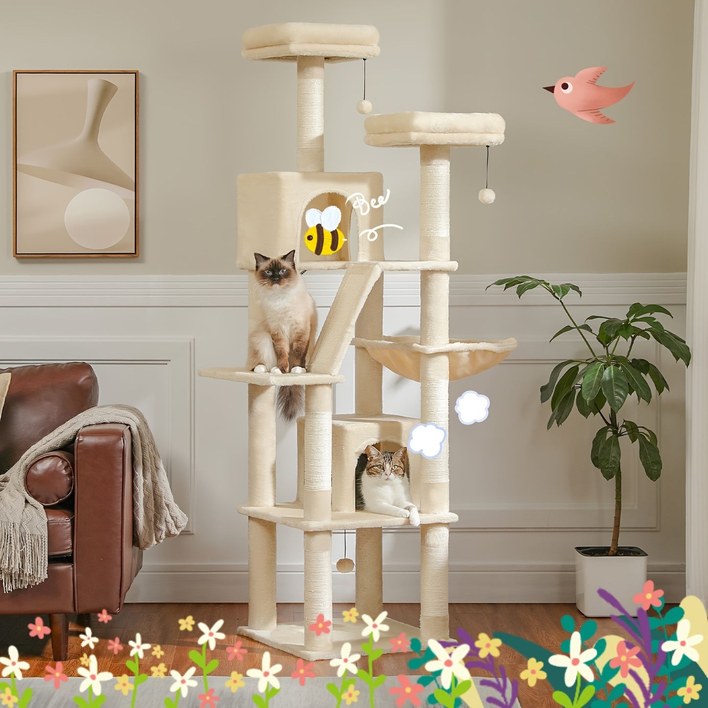 Tall Cat Tree 70.9"/ 45.7" Cat Tower - Multi-Level Activity Center For Indoor Cats With Metal Frame, Large Hammock, Dual Condo Houses, And Scratching Posts, Christmas Gift For Indoor Kittens & Cats