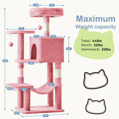 44/54 Inch Indoor Cat Tree, Cat Tower - Multi-Level Cat Condo Cat Furniture with Scratching Post, Hammock, Cave, Anti-Tilt Stable House Condo Pet Playhouse, Easy to Assemble, Perfect Gift for Indoor Kittens And Cats, Pet Home