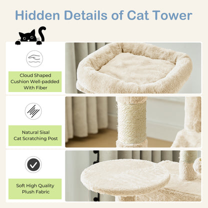 44/54 Inch Indoor Cat Tree, Cat Tower - Multi-Level Cat Condo Cat Furniture with Scratching Post, Hammock, Cave, Anti-Tilt Stable House Condo Pet Playhouse, Easy to Assemble, Perfect Gift for Indoor Kittens And Cats, Pet Home