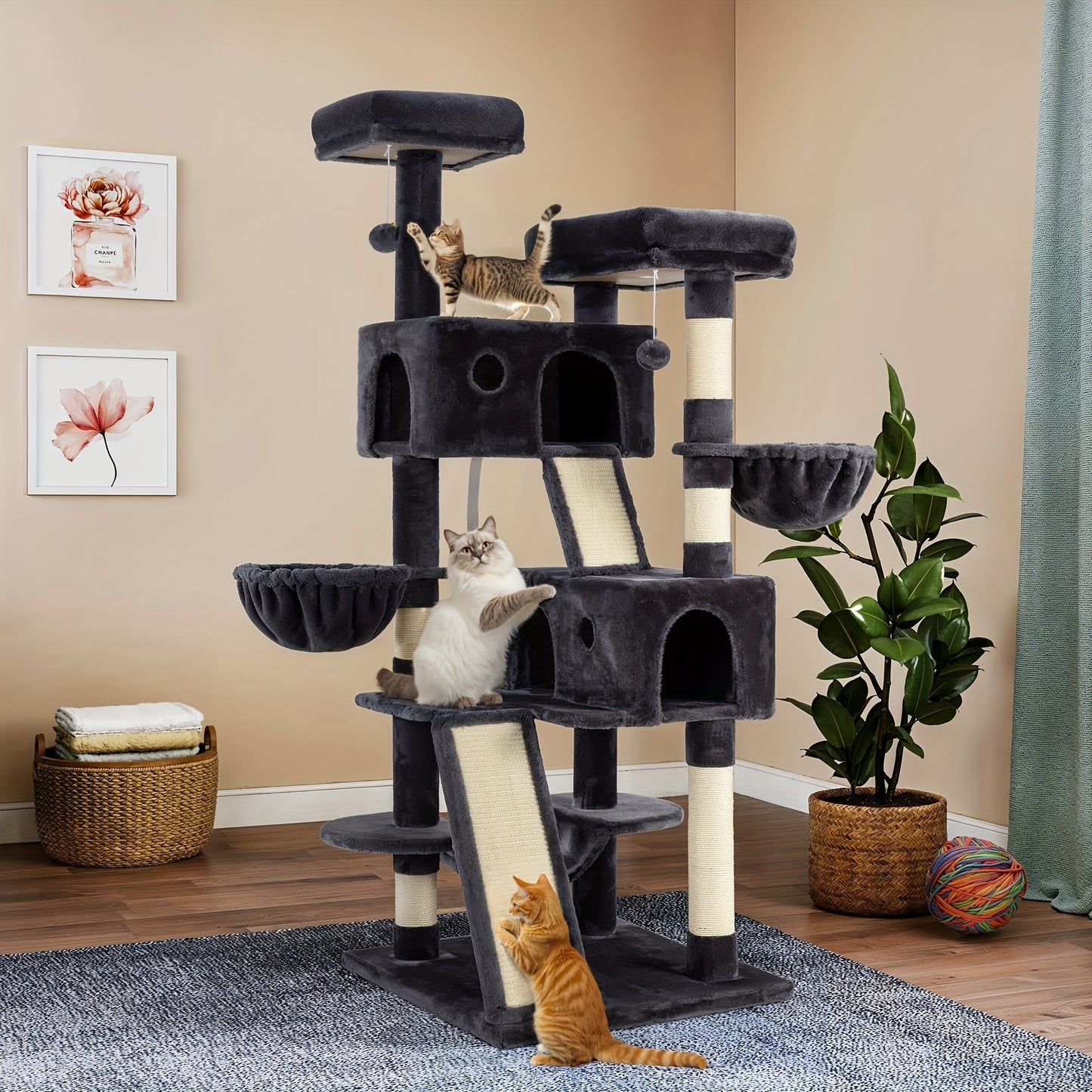Multi-Level Cat Tree Tower for Indoor Cats – Space-Saving Modern Design with Plush Perches, Sisal Scratching Posts & Play Platforms