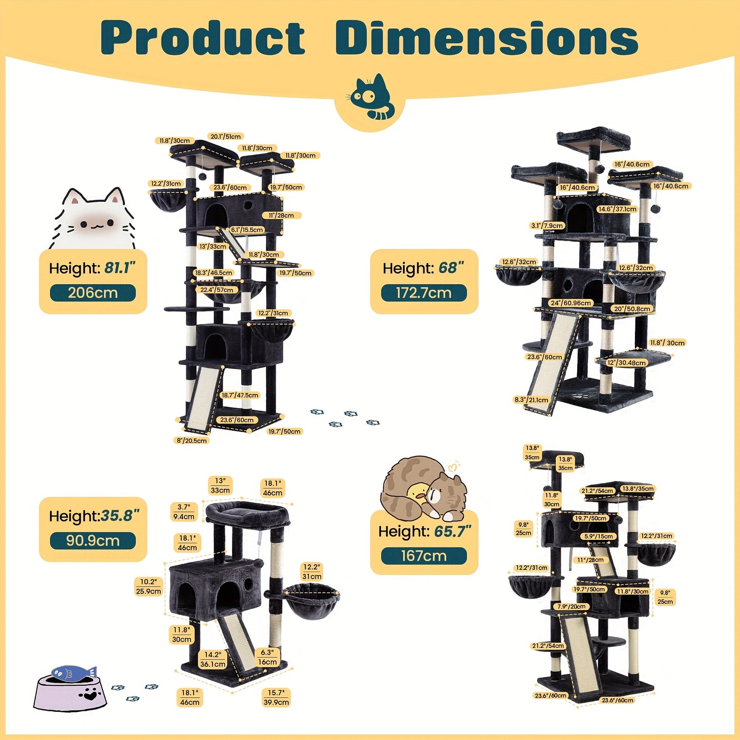 Multi-Level Cat Tree Tower for Indoor Cats – Space-Saving Modern Design with Plush Perches, Sisal Scratching Posts & Play Platforms