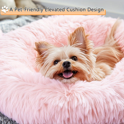 Calming Dog & Cat Bed, Donut Cuddler Warming Cozy Soft Round Bed, Fluffy Faux Fur Plush Cushion Bed For Small Medium And Large Dogs And Cats (16"/20"/24"/28"/31"/39") Christmas Gift