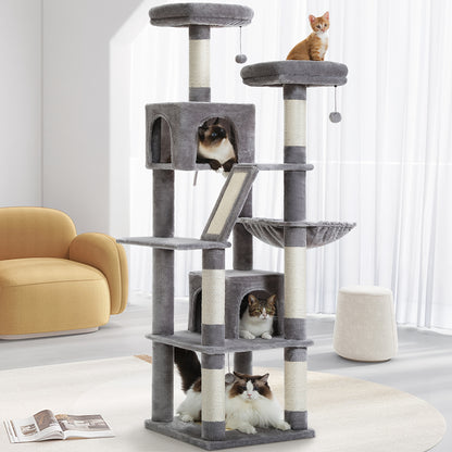 Tall Cat Tree 70.9"/ 45.7" Cat Tower - Multi-Level Activity Center For Indoor Cats With Metal Frame, Large Hammock, Dual Condo Houses, And Scratching Posts, Christmas Gift For Indoor Kittens & Cats