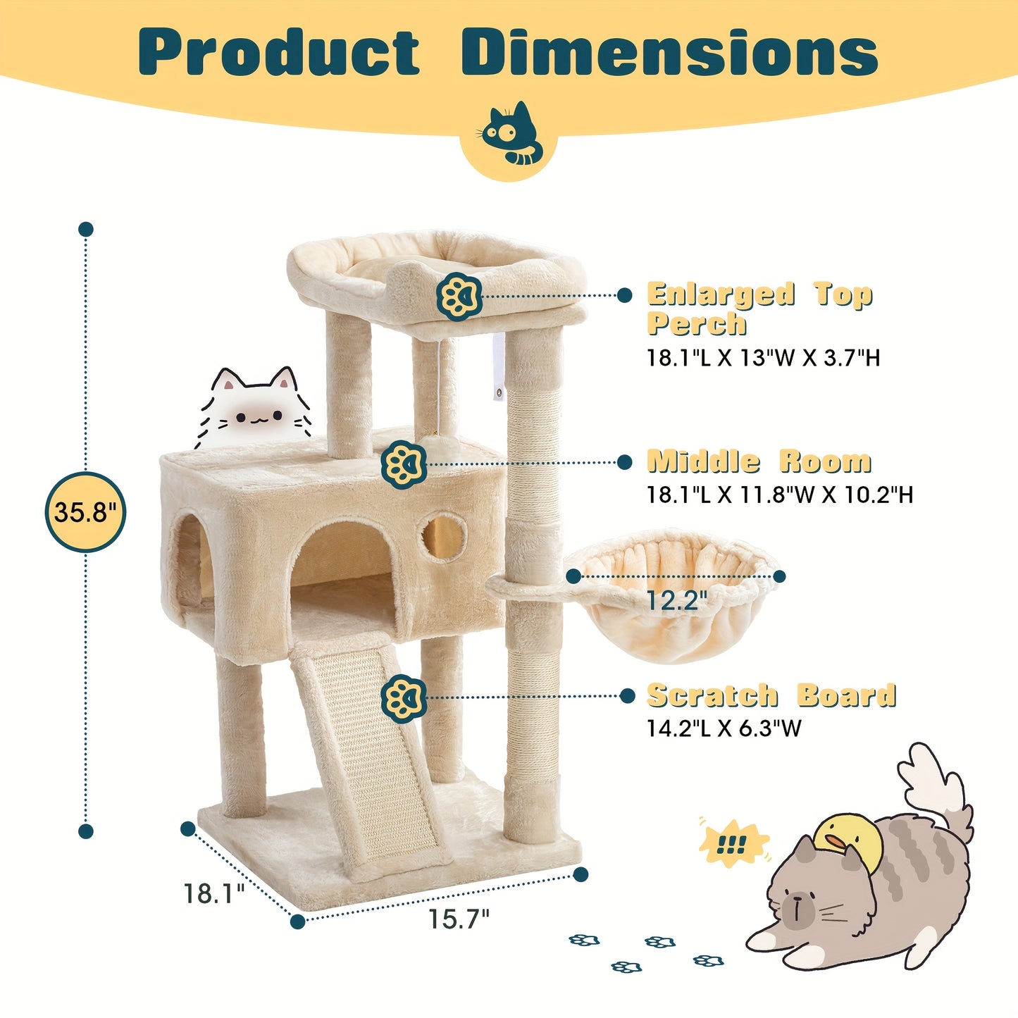 Multi-Level Cat Tree Tower for Indoor Cats – Space-Saving Modern Design with Plush Perches, Sisal Scratching Posts & Play Platforms