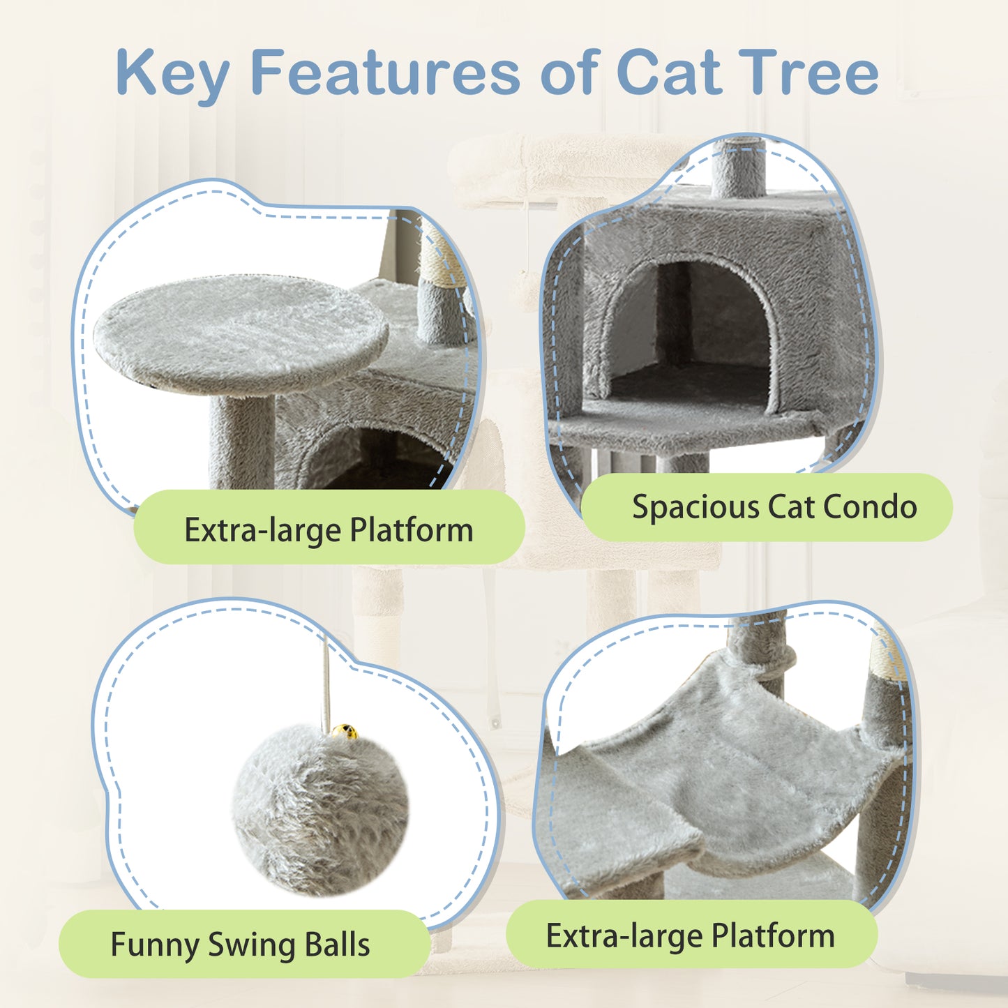 44/54 Inch Indoor Cat Tree, Cat Tower - Multi-Level Cat Condo Cat Furniture with Scratching Post, Hammock, Cave, Anti-Tilt Stable House Condo Pet Playhouse, Easy to Assemble, Perfect Gift for Indoor Kittens And Cats, Pet Home