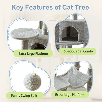 44/54 Inch Indoor Cat Tree, Cat Tower - Multi-Level Cat Condo Cat Furniture with Scratching Post, Hammock, Cave, Anti-Tilt Stable House Condo Pet Playhouse, Easy to Assemble, Perfect Gift for Indoor Kittens And Cats, Pet Home