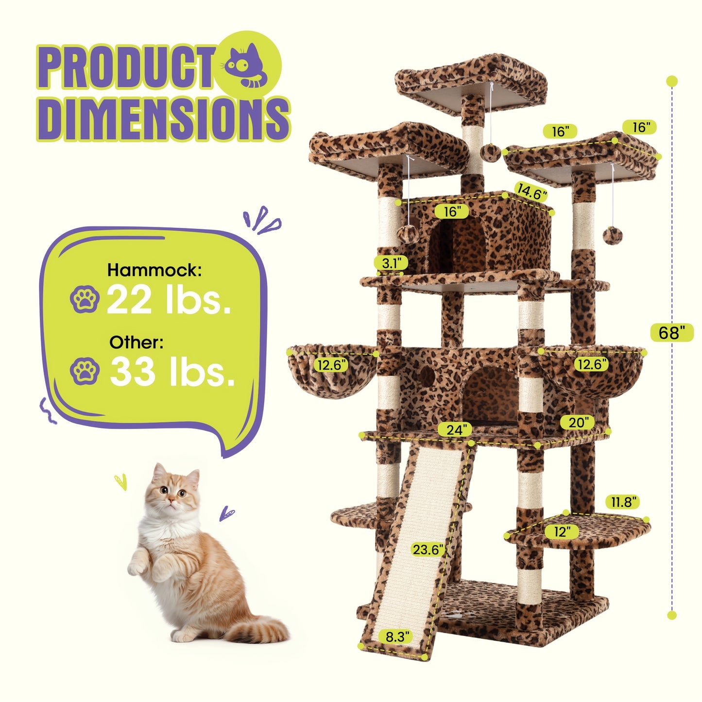 Multi-Level Cat Tree Tower for Indoor Cats – Space-Saving Modern Design with Plush Perches, Sisal Scratching Posts & Play Platforms