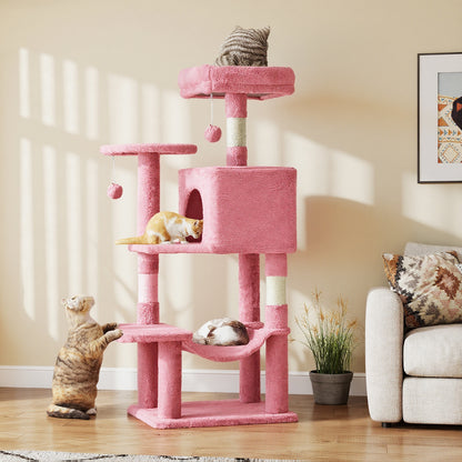 44/54 Inch Indoor Cat Tree, Cat Tower - Multi-Level Cat Condo Cat Furniture with Scratching Post, Hammock, Cave, Anti-Tilt Stable House Condo Pet Playhouse, Easy to Assemble, Perfect Gift for Indoor Kittens And Cats, Pet Home