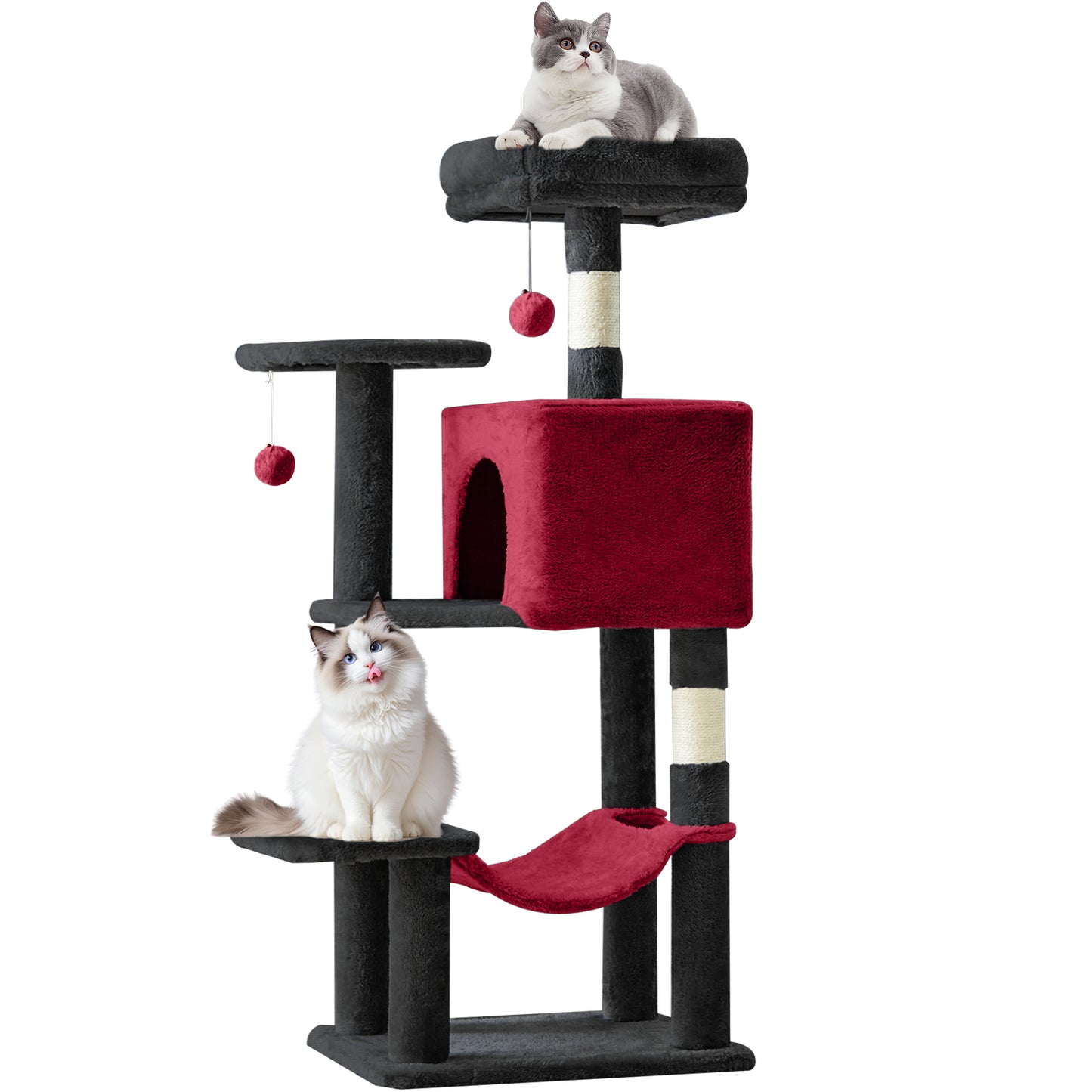 44/54 Inch Indoor Cat Tree, Cat Tower - Multi-Level Cat Condo Cat Furniture with Scratching Post, Hammock, Cave, Anti-Tilt Stable House Condo Pet Playhouse, Easy to Assemble, Perfect Gift for Indoor Kittens And Cats, Pet Home