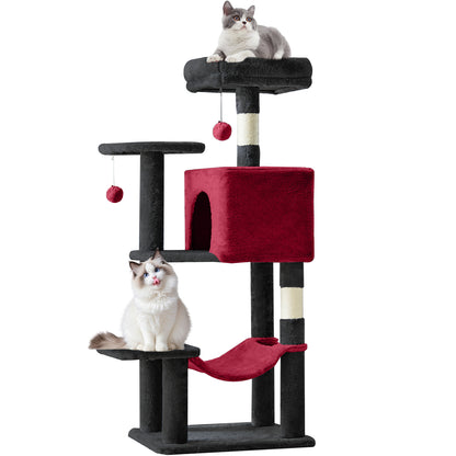 44/54 Inch Indoor Cat Tree, Cat Tower - Multi-Level Cat Condo Cat Furniture with Scratching Post, Hammock, Cave, Anti-Tilt Stable House Condo Pet Playhouse, Easy to Assemble, Perfect Gift for Indoor Kittens And Cats, Pet Home