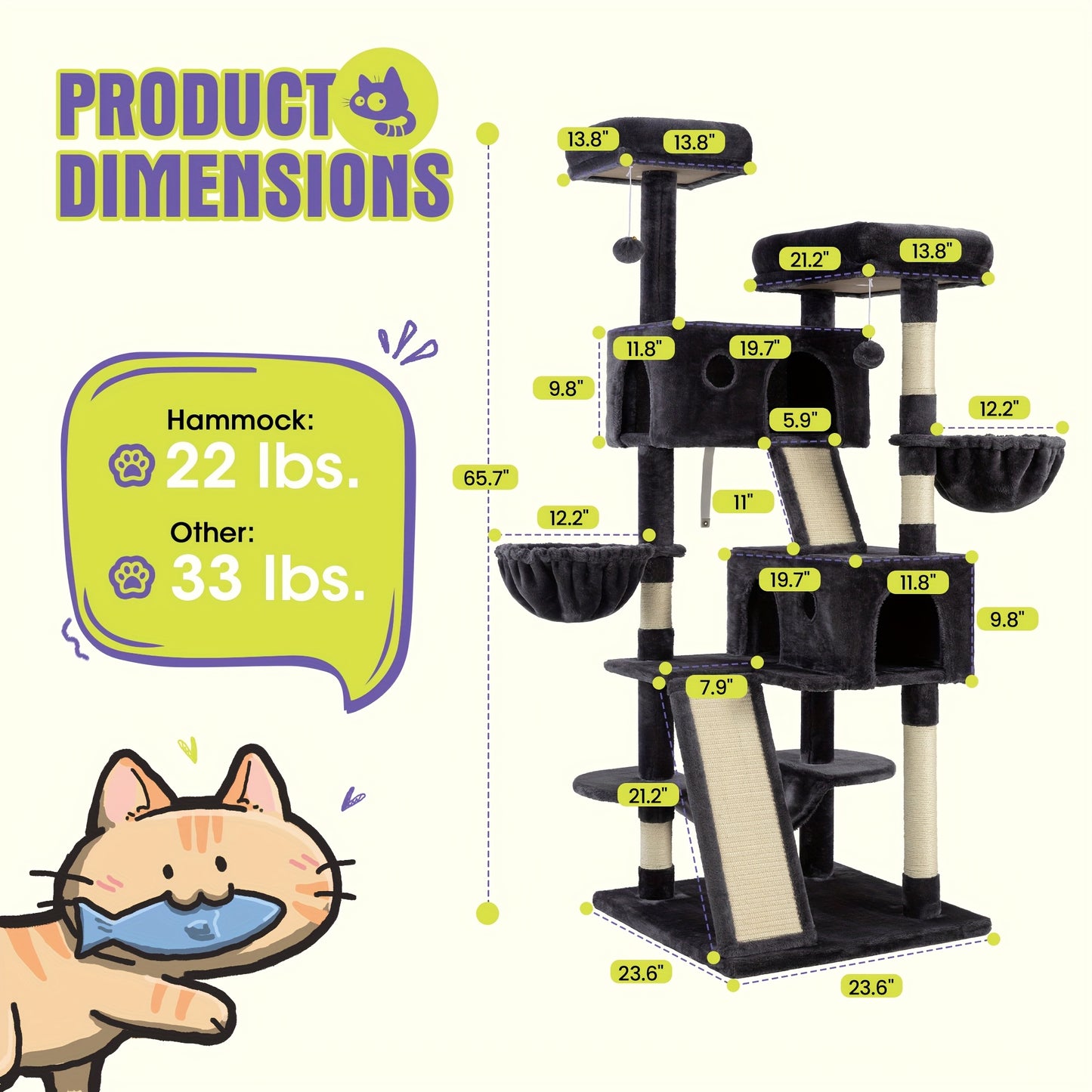 Multi-Level Cat Tree Tower for Indoor Cats – Space-Saving Modern Design with Plush Perches, Sisal Scratching Posts & Play Platforms