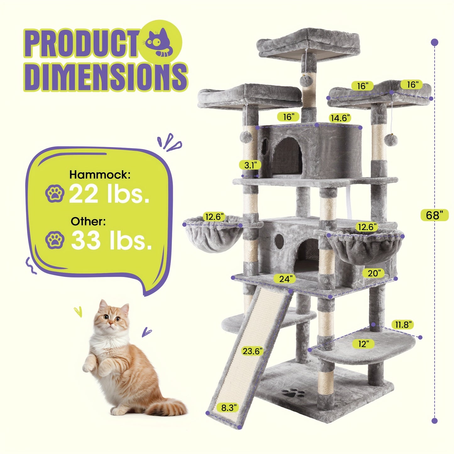 Multi-Level Cat Tree Tower for Indoor Cats – Space-Saving Modern Design with Plush Perches, Sisal Scratching Posts & Play Platforms